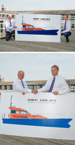 Alan Goodchild, Managing Director of Goodchild Marine Services Limited, with Robin Mortimer, PLA Chief Executive, at the formal signing of the ORC 136.HY contract.