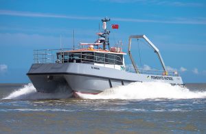 A Goodchild Marine boat in the ocean.