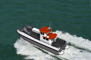 An image of a boat in the ocean manufactured by Goodchild Marine.