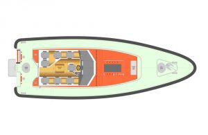 A diagram showing the layout of a boat manufactured by Goodchild Marine.