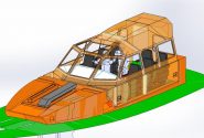 A 3D model of a boat with an orange interior by Goodchild Marine.