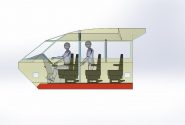 A 3D model of a Goodchild Marine bus with two people inside.