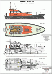 A Goodchild Marine boat with a red and orange design.