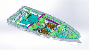 The interior of a Goodchild Marine ship is shown in a 3D model.