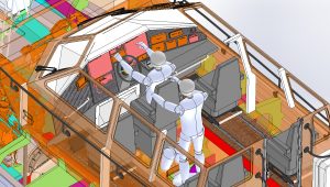 The interior of a Goodchild Marine plane is shown in a 3D rendering.