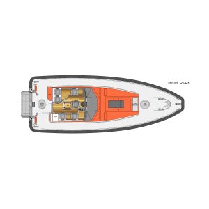 A diagram showing the layout of a boat designed by Goodchild Marine.